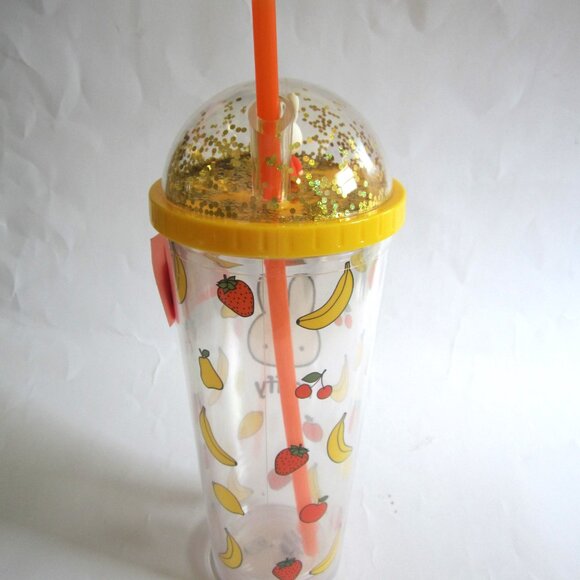 Miffy Rabbit Strawberry Banana Cherries Pear Gold Confetti Tumbler With Straw - Picture 2 of 8